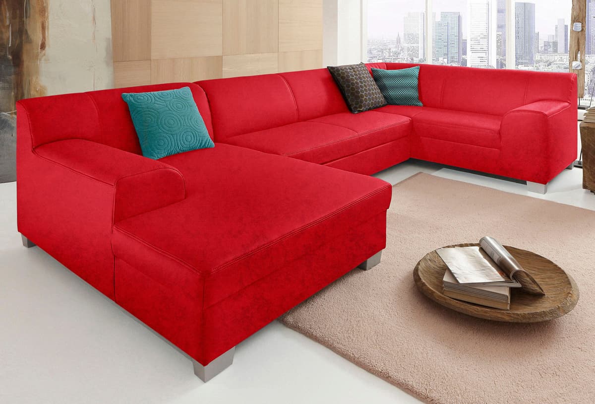 Wohnlandschaft DOMO COLLECTION "Amando in vielen Bezugsvarianten, Breite 332cm, komfortabel, U-Form", rot, B:332cm H:74cm T:182cm, PRIMABELLE-Microfaser aus 100% Polyester;SOFTLUX-Kunstleder;Strukturstoff aus 90% Polyester und 10% Polyacryl;NaturLEDER - e