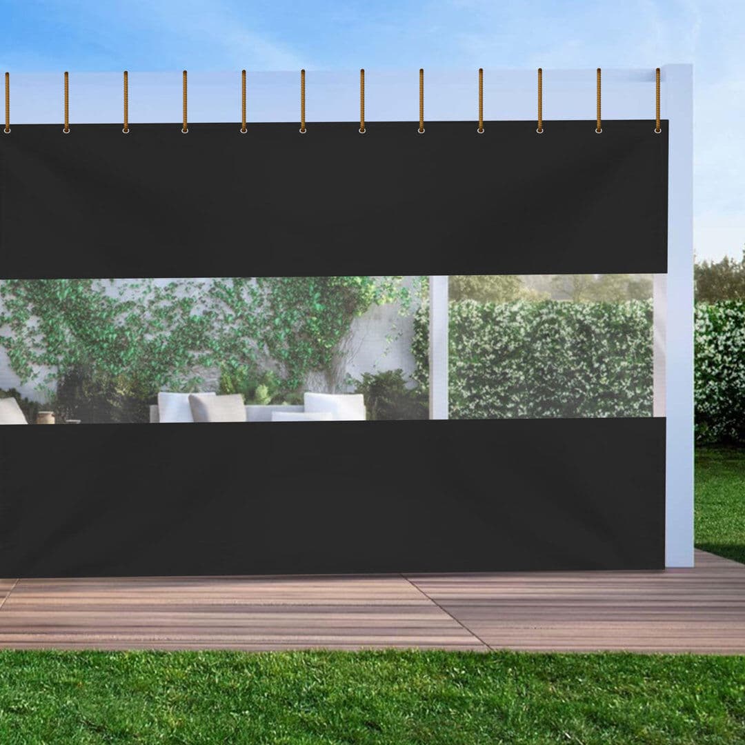 Blue Elephant Vinyl and Polyester Side Wall for Gazebo and Pergola Black 243.8cm H x 304.8cm W