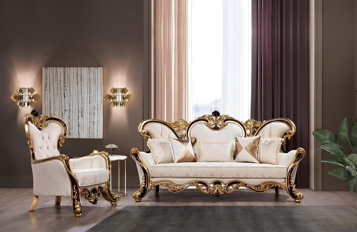 Klassieke luxe bankset met 3-zits sofa en fauteuil voor de woonkamer