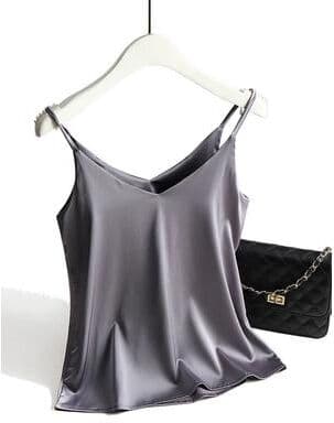 Inspire Select Women's Satin Silk Halter Cami White Backless Spaghetti Strap Summer Top gray s
