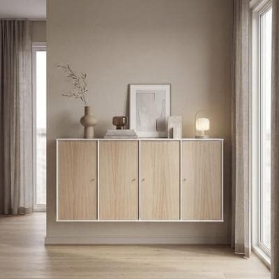 Sideboard HAMMEL FURNITURE "Mistral Kubus", weiß (weiß, eiche weiß pigmentiert), B:136cm H:69cm T:32,5cm, Holzwerkstoff, Massivholz, Sideboards, Sideboard, mit vier Türen, Wandmontage/stehend, Breite: 136 cm