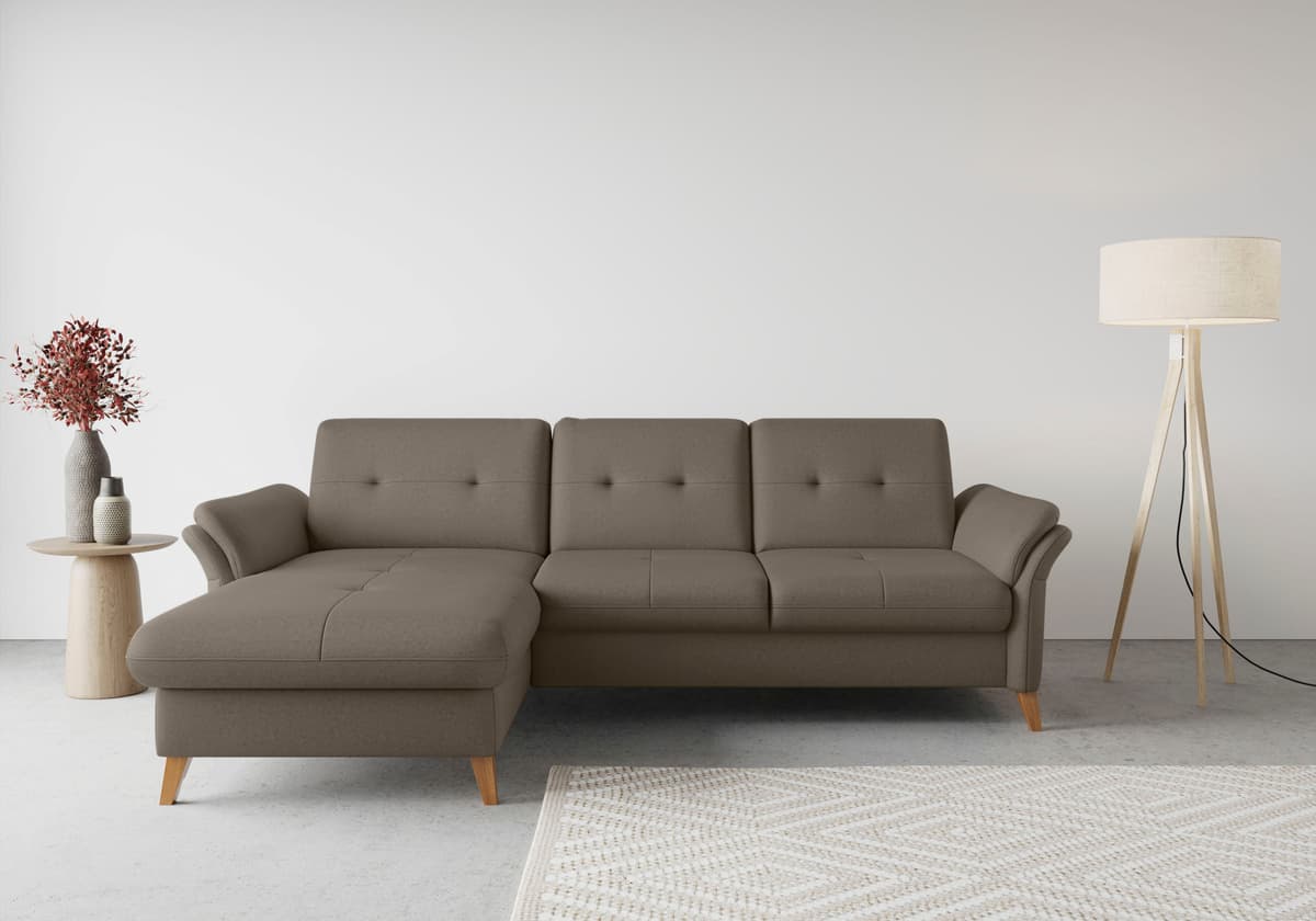 Ecksofa SIT & MORE "Göteborg", braun (savannah), B:268cm H:90cm T:176cm, Sofas, Ecksofa, Sitztiefenverstellung und Federkern, wahlweise mit Bettfunktion savannah B/H/T: 268cm x 90cm x 176cm, Luxus-Microfaser Florence, Recamiere links, inkl. Sitztiefenvers