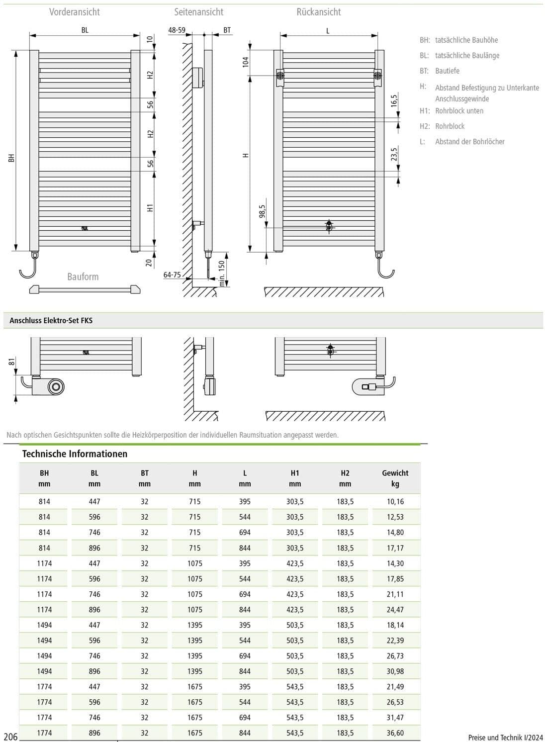 Kermi Geneo quadris-E Badheizkörper 59,6 x 3,2 x 81,4 cm inkl. Elektro-Set WWS rechts