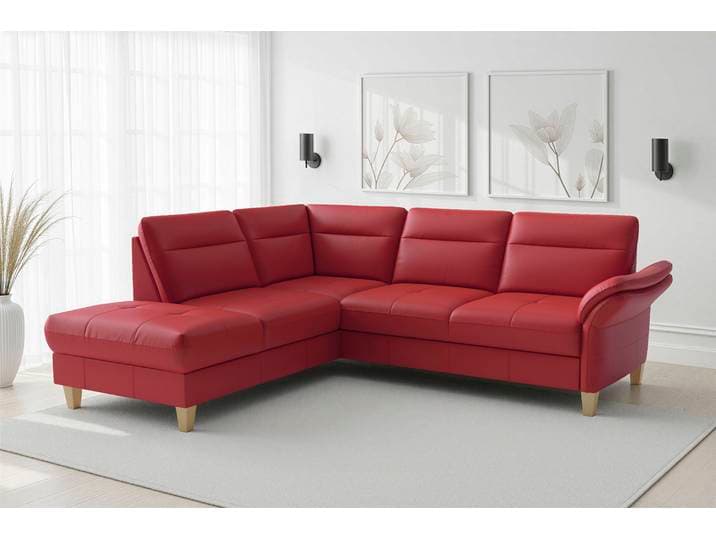 Ecksofa SIT & MORE Pamela L-Form, B: 218 cm, optional Schlaffunktion & Bettkasten, Leder , grau (feuerrot), B:218cm H:90cm T:212cm, Sofas, Ecksofa, wahlweise mit Armteilverstellung, Sofa mit Federkern, Sitzhöhe: 48 cm