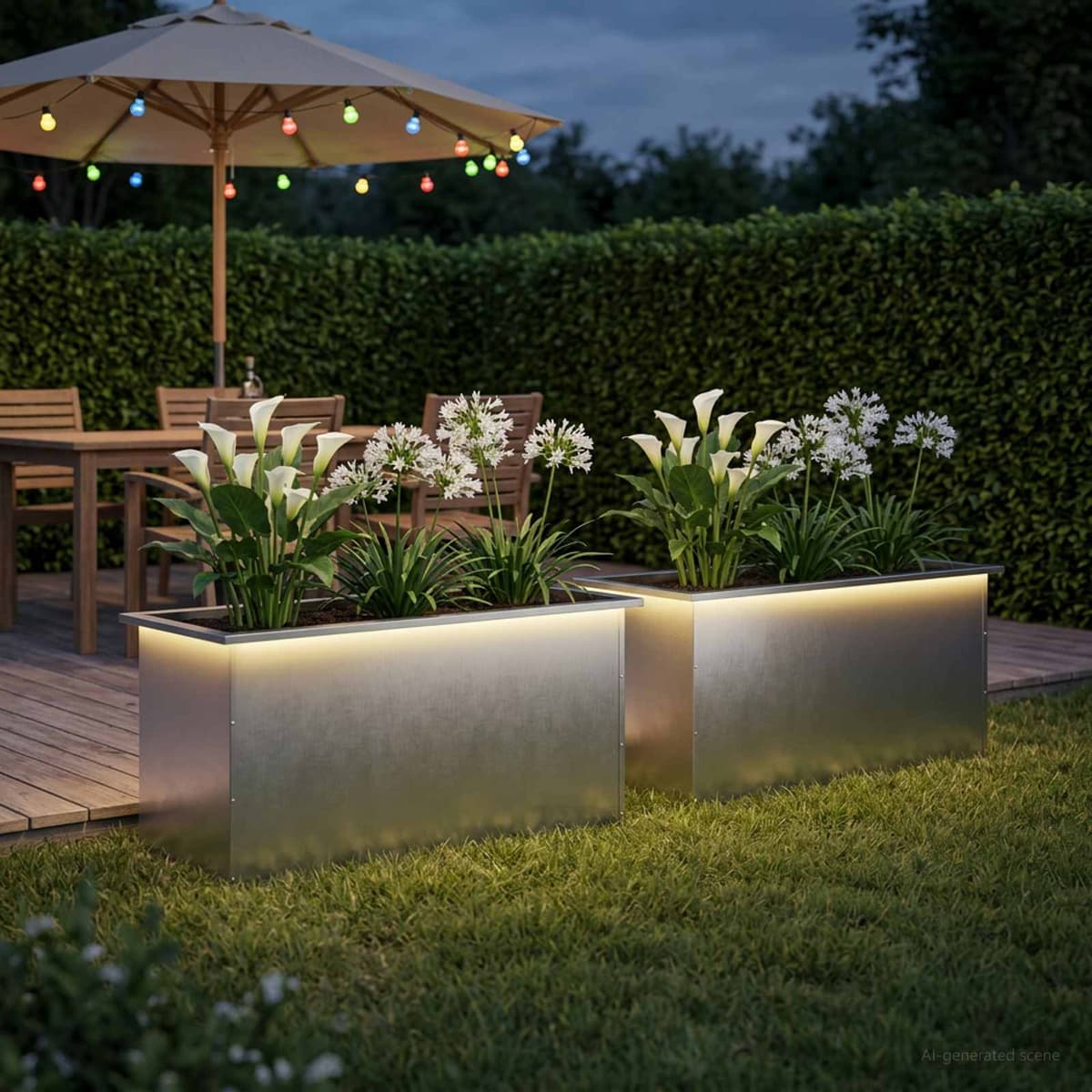 vidaXL Jardinière de jardin avec LED 2 pc Argenté 50 x 100 x 48 cm