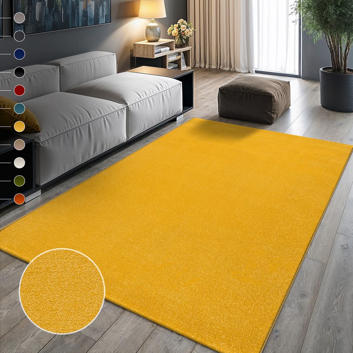Teppich SANAT "UNI , auch als Läufer und Rund", gelb, B:140cm H:13mm L:200cm, Kunstfaser, Teppiche, Teppich, robuster Kurzflorteppich, grosse Farbauswahl, Wohnzimmer, alle Räume gelb B : 140cm 1 Stk., 13mm, L: 200cm