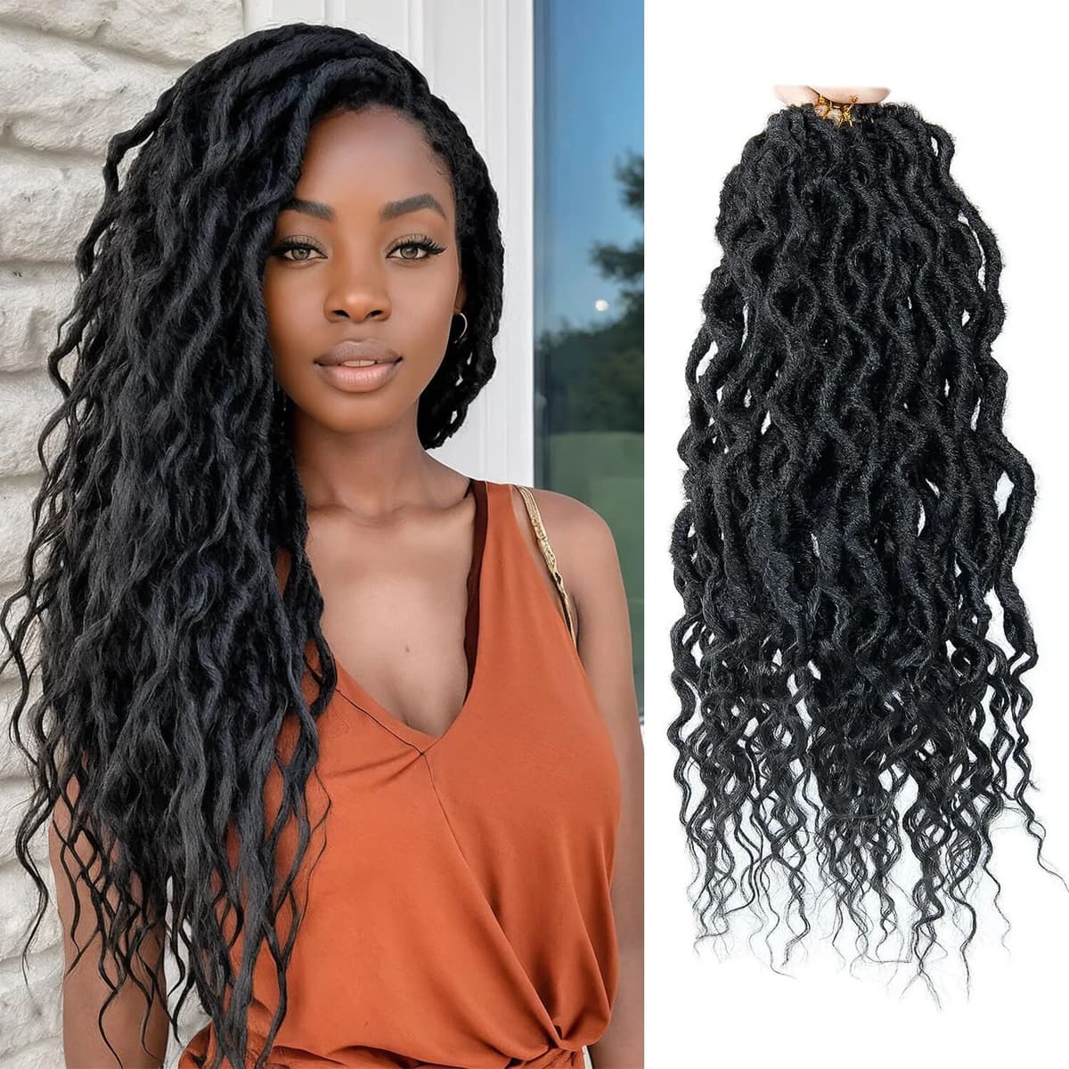 NONE Boho Goddess Locs Crochet Hair with Curly Ends 4Packs Pre-looped Crochet Locs for Black Women Dreadlock Synthetic Crochet Braids