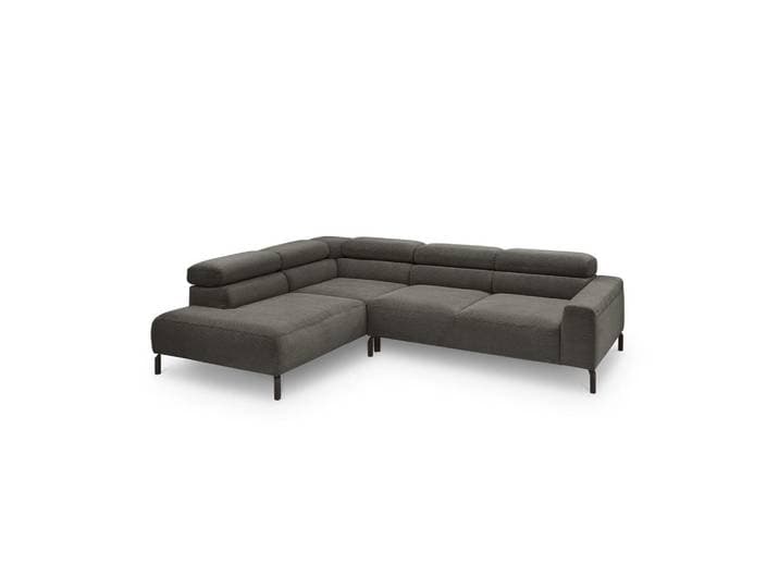 Kawola Ecksofa Delia Anthrazit Cord, Metall, Echtholz, Füllung: Komfortschaum, Ottomane links, L-Form, 276x219 cm, Wohnzimmer, Sofas & Couches, Wohnlandschaften, Ecksofas