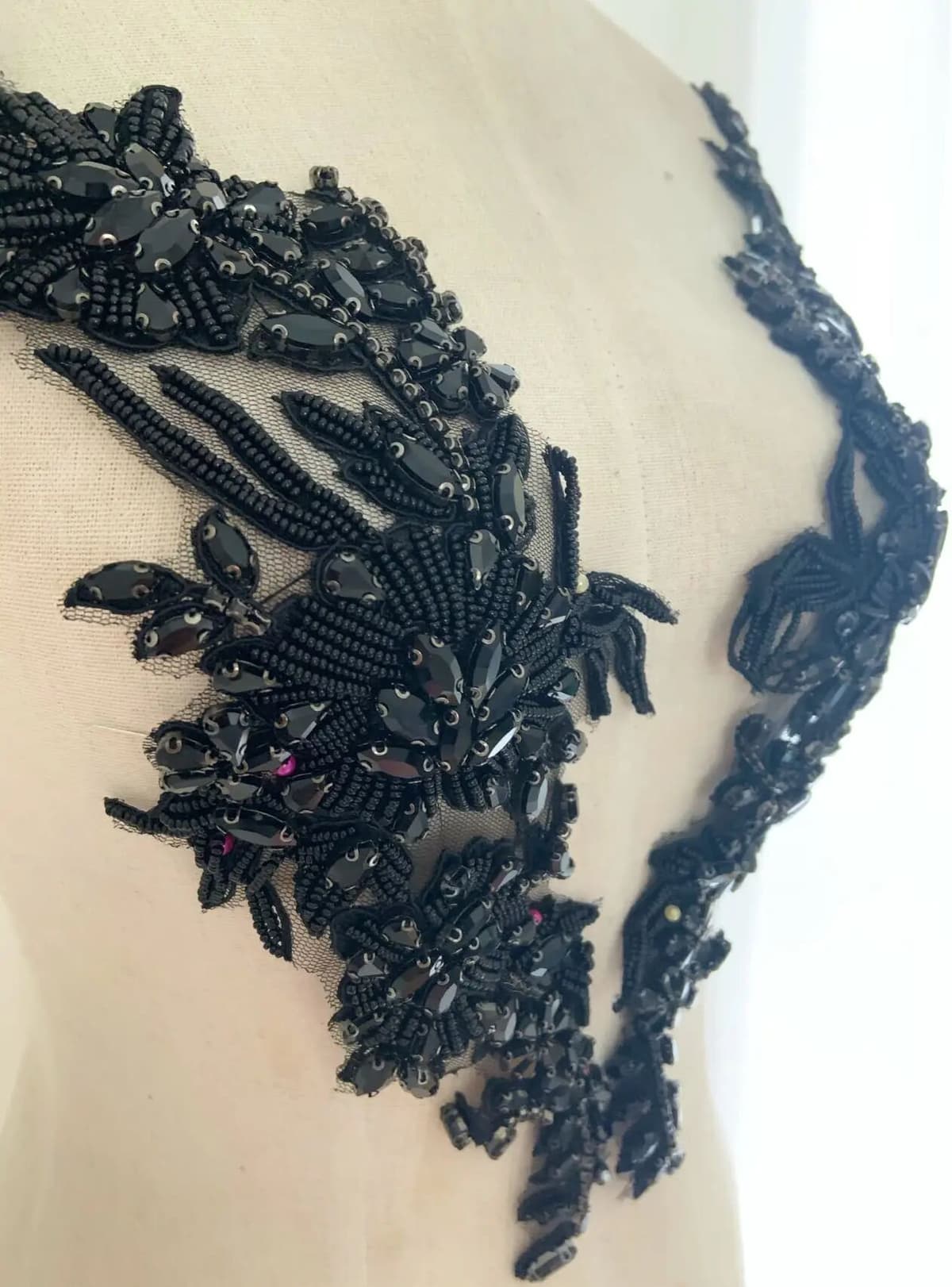 NONE Black Heavy Bead Applique Handmade 3D Flowers Rhinestone Bodice Patch for Colorful Clothing,Costume,Haute Couture,Wedding Dress