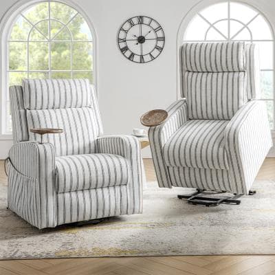 HULALA HOME Darrell Modern Lift Assist Massage and Heating Power Recliner with Charing and Soild Wood Tray Set of 2