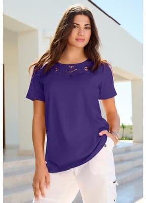 Plus Size Women's Plus Size Eyelet Cutout Tee by Roaman's in Midnight Violet (Size 4X)