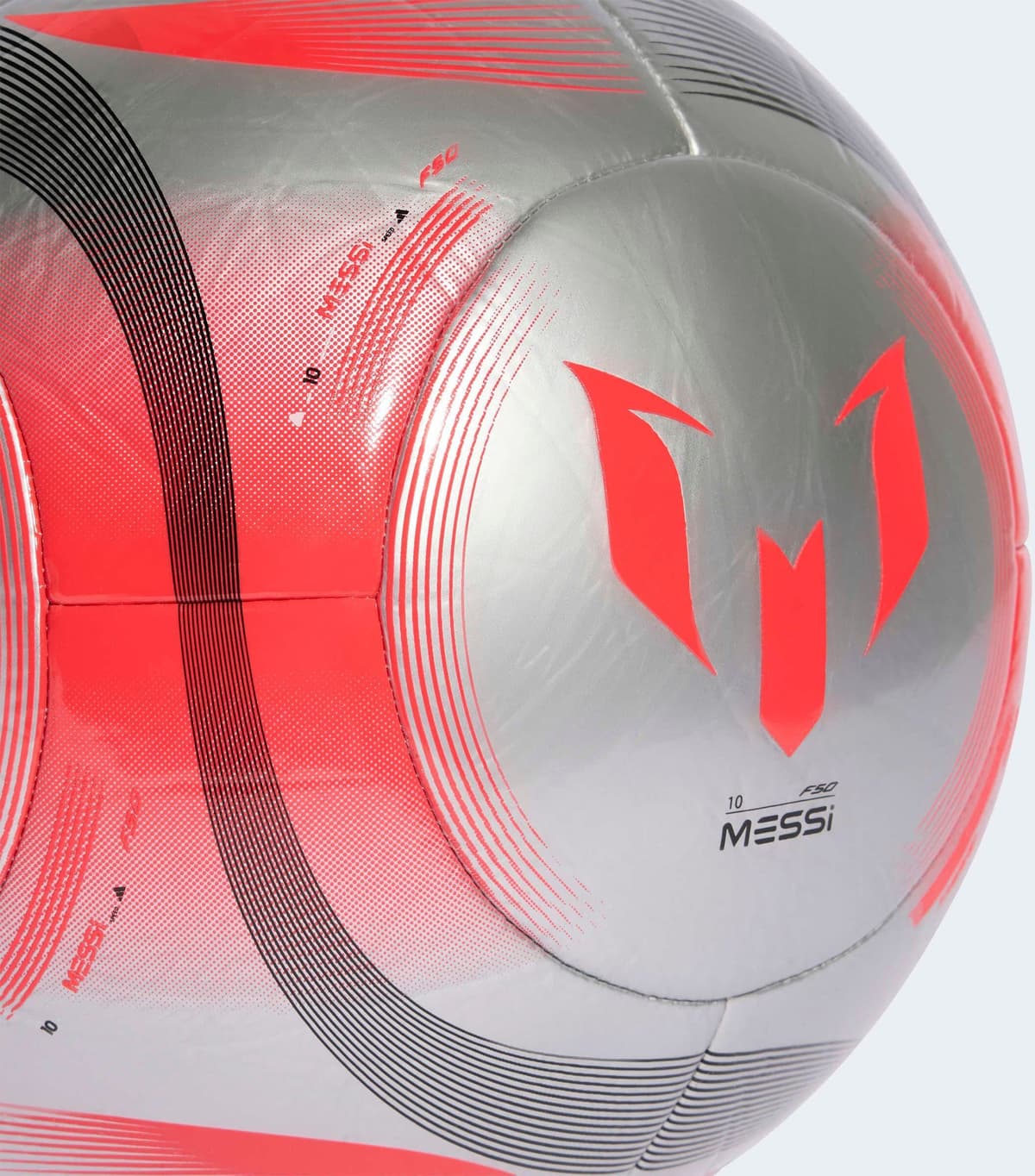 Fußball ADIDAS PERFORMANCE "MESSI CLUB" Gr. 5, silber (silber metallic, lucid rot, schwarz), Bälle, 5, 0,4 g, Thermoplastisches Polyurethan (TPU), Fußball, B:22,3cm H:17,3cm T:22cm