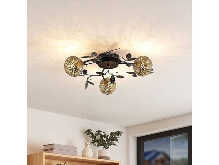 Plafondlamp Evory, dimbaar, zwart, Woon-/ Eetkamer, metaal, Florentijns, plafondlamp