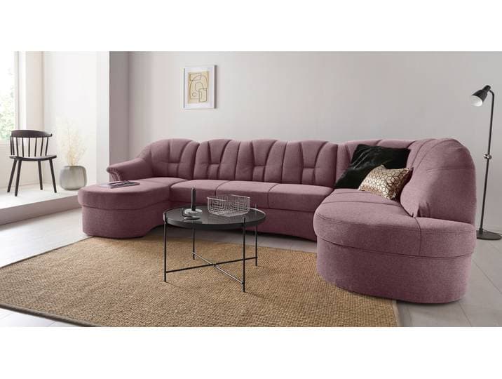 Wohnlandschaft DOMO COLLECTION Papenburg elegand & zeitlos, viel Platz, Breite 297cm, U-Form , lila (beere), B:297cm H:84cm T:180cm, Struktur ( 90% Polyester, 10% Polyacryl);Microfaser PRIMABELLE (100% Polyester);Kunstleder SOFTLUX;Luxus-Microfaser (100% Polyester);Chenille-Optik (95% Polyester, 5% Polyamid);Webstoff (100% Polyester), Sofas, Wohnlandschaft, in großer Farbvielfalt, wahlweise Bettfunktion, frei im Raum stellbar