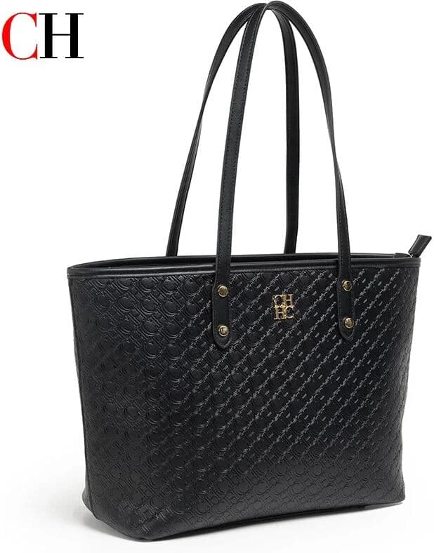 CH Women's Embossed Leather Tote Bag Large Capacity Shoulder Handbag Zipper Purse  Work Travel Shopping