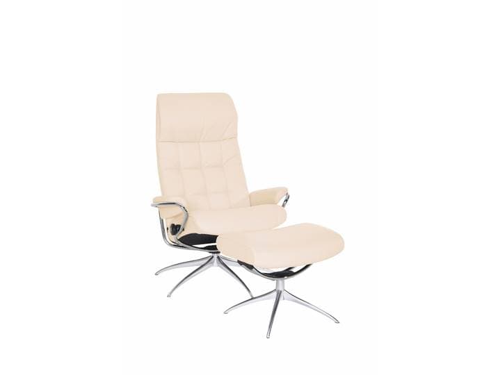 Relaxsessel STRESSLESS London , beige (cream batick), B:80cm H:116cm T:71cm, Leder BATICK: durchgefärbtes und genarbtes Möbelleder;Leder PALOMA: PALOMA ist ein durchgefärbtes Semianilin-Möbelleder mit natürlicher Narbung.;ROHLEDER Stoff Q2 FARON (100% Polyester im Flor, Grundgewebe: 50% Polyester, 50% Polyacryl), Sessel, Relaxsessel, mit Hocker, High Back, mit Star Base, Gestell Chrom
