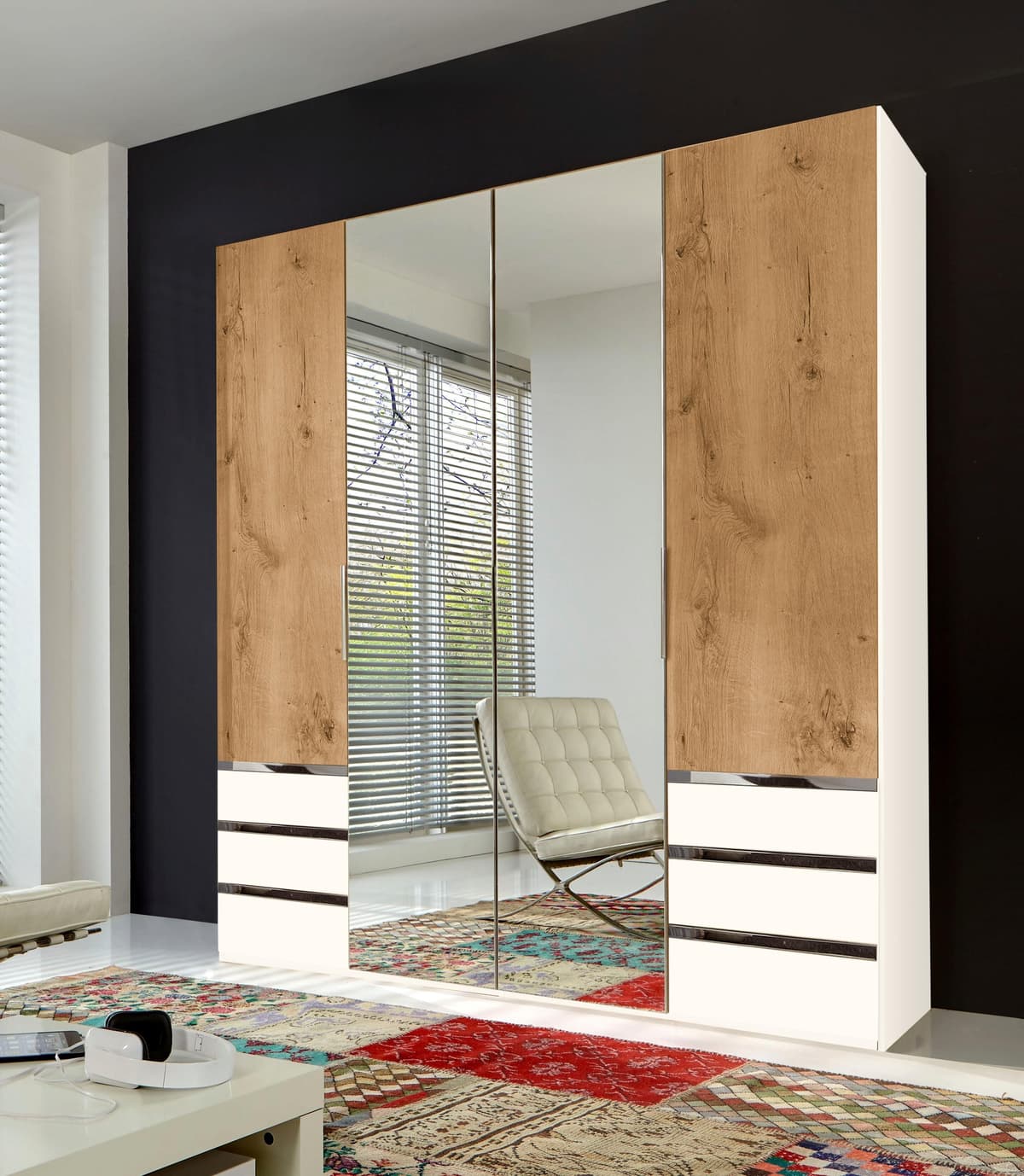 Kleiderschrank WIMEX "Level by fresh to go", weiß (weiß, plankeneichefarben), B:200cm H:236cm T:58cm, Schränke, Kleiderschrank, mit Spiegeltüren und Schubladen