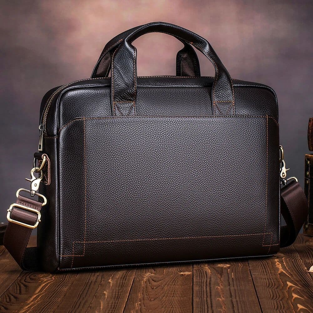 LAOSHIZI Men's Leather Handbag, Top Layer Cowhide Briefcase, Leather Laptop Bag, Diagonal Cross Office Bag