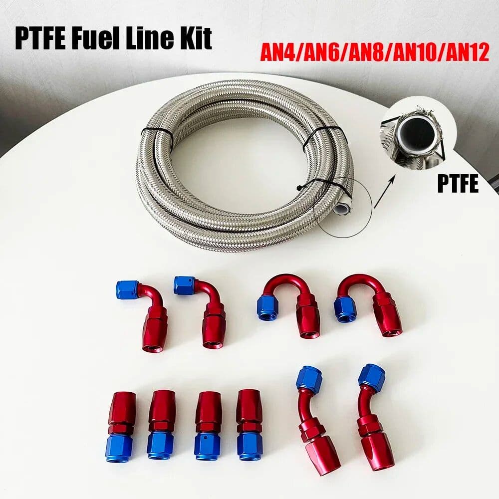NONE AN4 AN6 AN8 AN10 AN12 Stainless Steel PTFE Fuel Hose Oil Gas Cooler Line Pipe Tube 4x0° 4x45° 4x90° 4x180° Swivel End Fittings