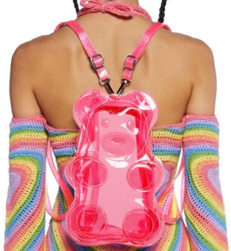 BTS Pink Novelty Glitter Transparent Bear Shaped Women Mini Backpack Kawaii Girls Clear Purses and Handbags Female Jelly Crossbody Bag