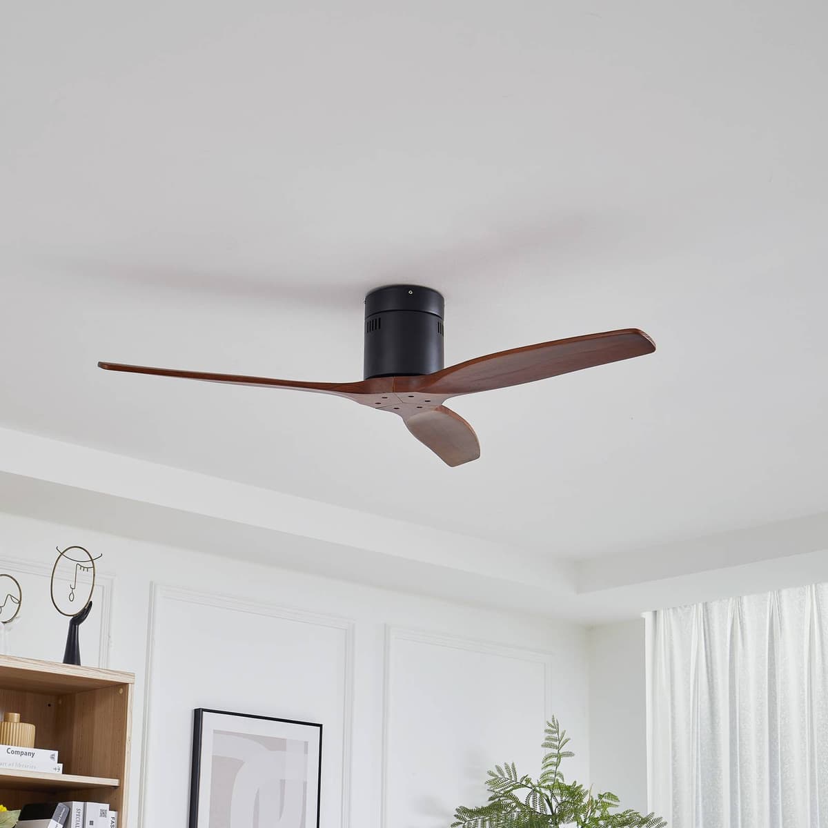 Ventilador de techo Lucande Vindur, negro, madera, CC, silencioso Vindur, Negro, Salón / Comedor, Metal, Moderno