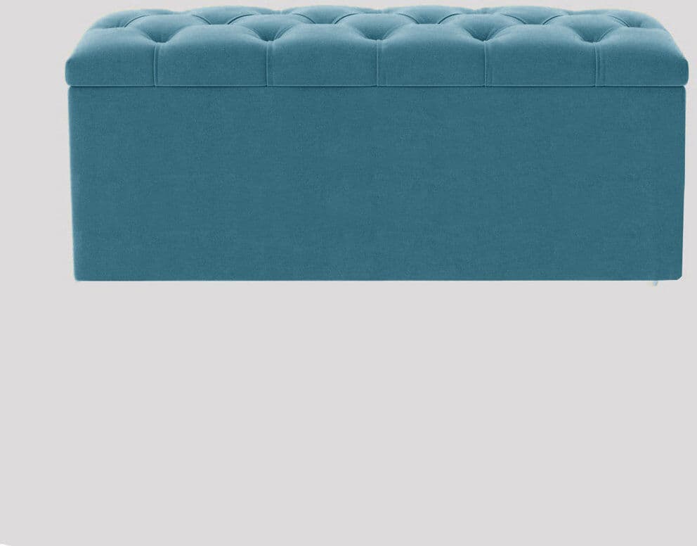 R&M Furnishers Luna Wide Chesterfield Velvet Rectangle Solid Color Standard Ottoman Box with Storage, Upholstered Deep Storage End of Bed Bench Duck Egg 40cm H x 180cm W x 40cm D