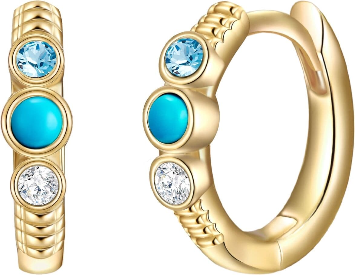 Paar Creolen GLANZSTÜCKE MÜNCHEN "Set: GSM889", blau (gelbgold, türkis), Ohrringe, Damen, 11,8, aus Sterling Silber