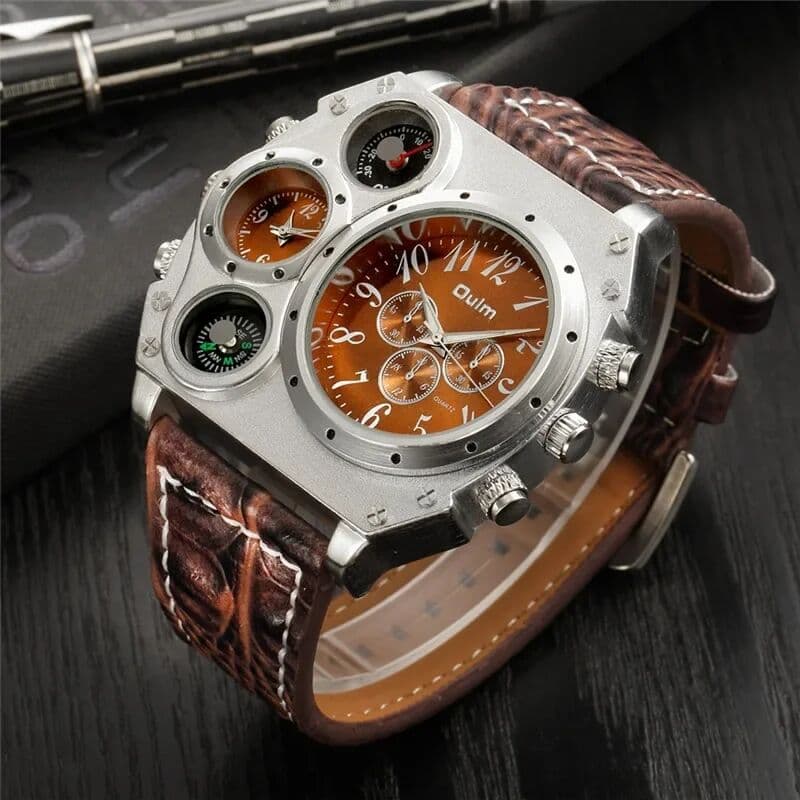 Oulm 1349 Men's Sport Watch Luxury Brand Large Dial Big Size Male Quartz Wristwatch Two Time Zone Military Watches