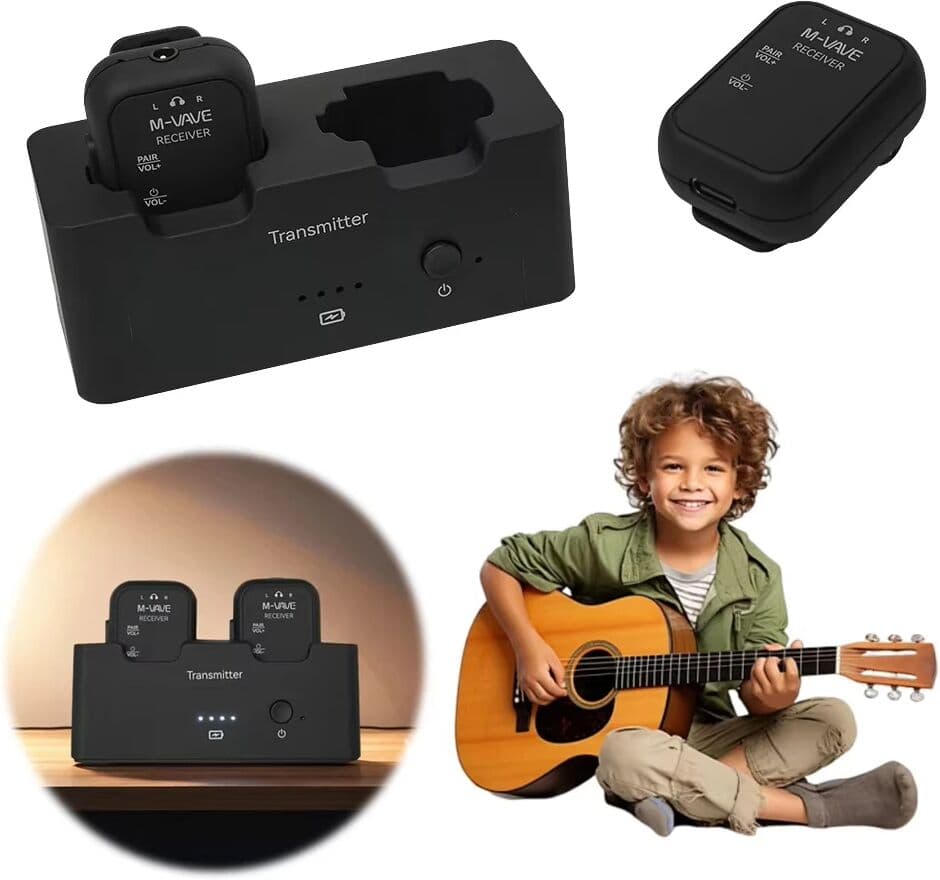 M-VAVE WP-12 2.4GHz Wireless IEM System/1 Transmitter 2 Receivers/3ms Latency/24H Playback/for Live Sound Monitoring Musicians