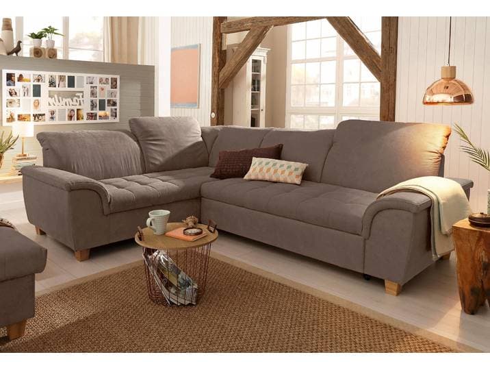 Ecksofa HOME AFFAIRE Lyla fester Sitzkomfort, bequeme Armlehnen, Breite 275cm, L-Form , braun (dunkelbraun), B:275cm H:81cm T:214cm, Luxus-Microfaser Lederoptik (100% Polyester);Microfaser PRIMABELLE (100% Polyester);Feinstruktur weich (100% Polyester), Sofas, Ecksofa, wahlweise mit Rückenfunktion und Bettfunktion