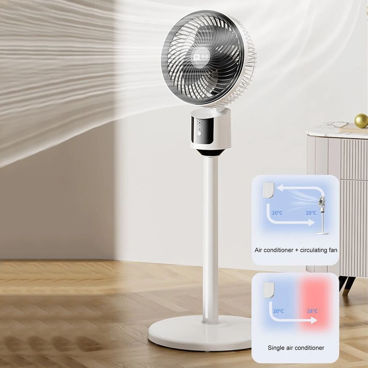 NONE Quiet Standing Fan Multi-Purpose USB Home Air Circulation Fan Household Electric Cooling Fans for Bedroom Office Dorm Room