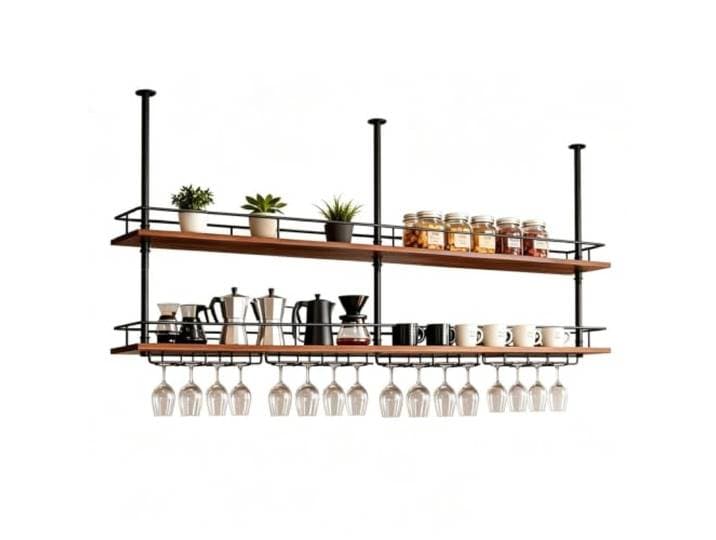 Gaommini Schweberegale aus Holz, Küchenregal, Weinhalter Deckenhängendes Pflanzenregal, Blumentopfständer für Wohnzimmer, Balkon, Bar(150x30x80cm)