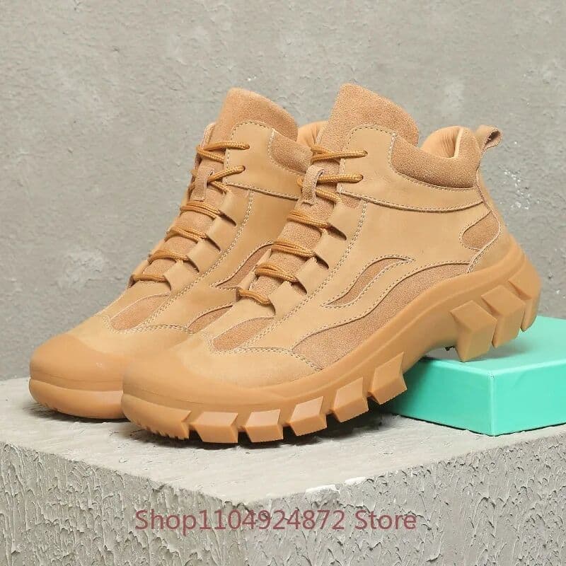 NONE Winter Genuine Leather Outdoor Hiking Boots Men High Top Anti Slip Thick Sole Casual Wear-resistant Work Snow Boots Cow Suede