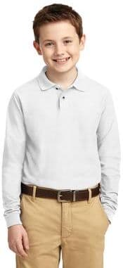 Port Authority Y500LS Youth Long Sleeve Silk Touch Polo Shirt in White size Large   Polyester Blend