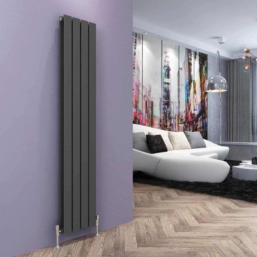 Belfry Heating Chasity Vertical Vertical/Horizontal Flat Panel Radiators Designer Radiator Anthracite 180cm H x 45.6cm W x 8.2cm D