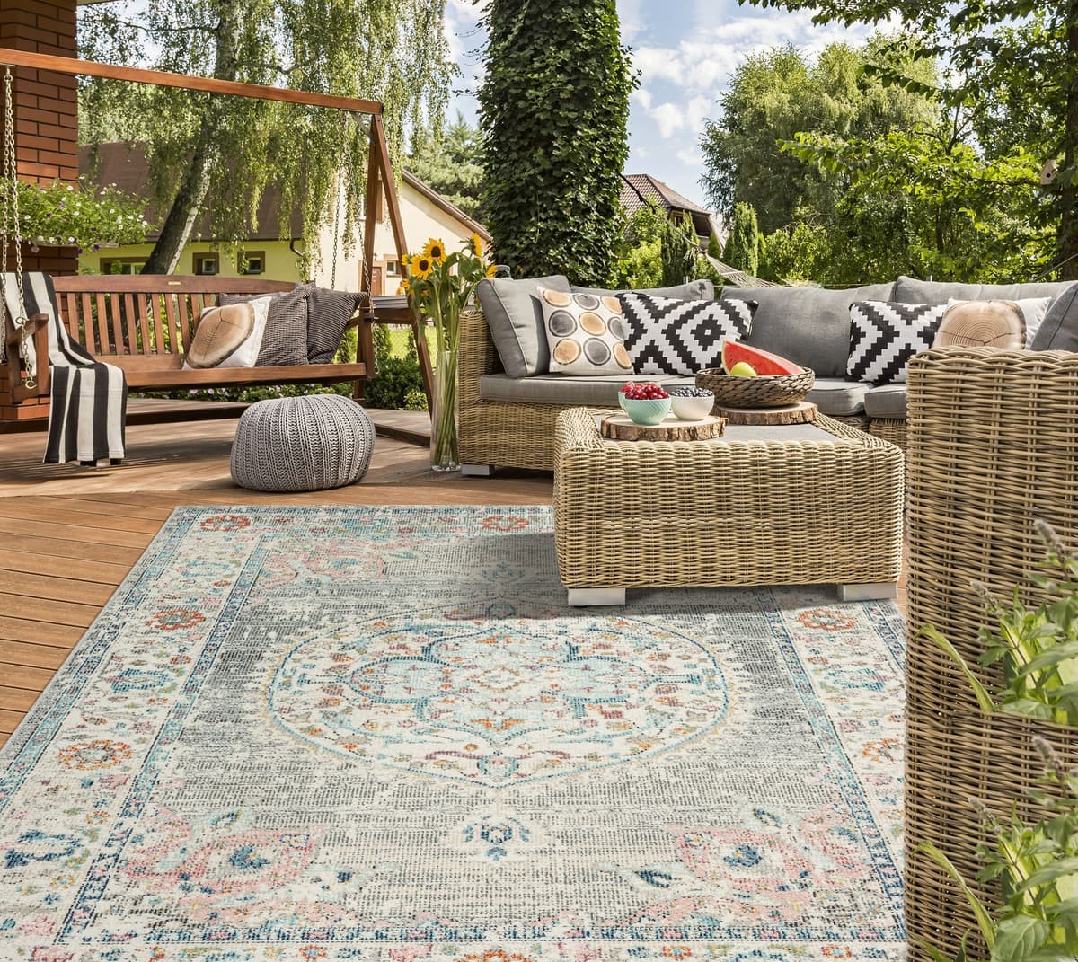 Teppich THE CARPET "Palma", grau, B:80cm H:4mm L:150cm, Polypropylen, Teppiche, Teppich, Outdoor moderner robuster In und Outdoor Teppich grau B : 80cm 1 Stk., 4mm, L: 150cm