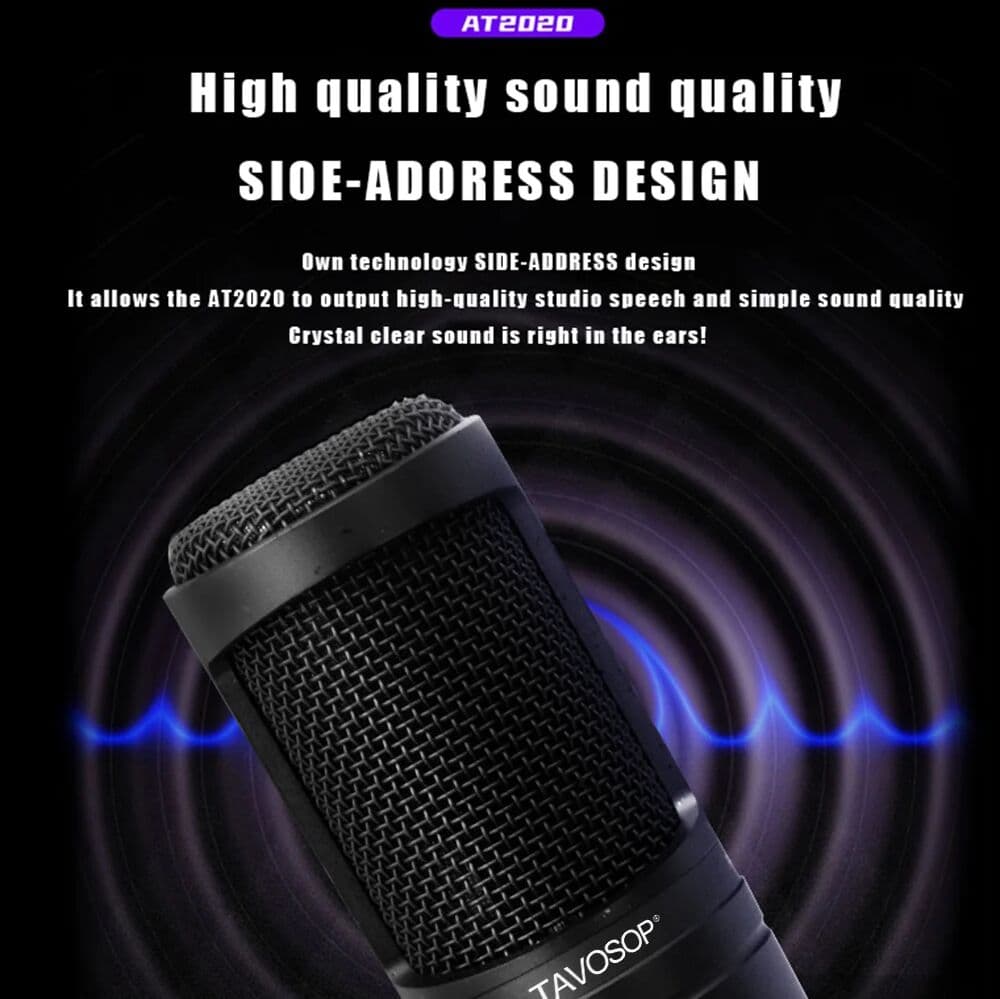 TAVOSOP-AT2020 Cardioid Condenser Professional Microphone for Home Studio Applications Mic For Recording Gaming Live Singing