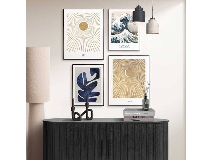 Bild mit Rahmen REINDERS Hokusai die grosse Welle gesetzt , farbe bild(er): blau, Bilder, B/H/T: 40cm x 50cm x 6,4cm, Gemälde, 4 Stk., MDF, Bild mit Rahmen, Wohnzimmer - Blau - MDF - Berühmte Künstler - 40x50 cm, B:40cm H:50cm T:6,4cm