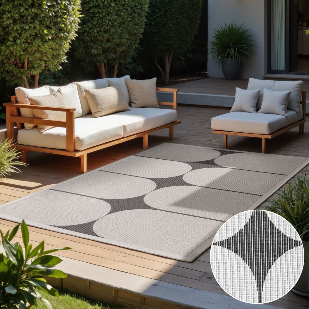 Outdoorteppich HANSE HOME "Bowen Wendeteppich", schwarz (schwarz, weiß), B:120cm H:5mm L:170cm, Polypropylen, Teppiche, Outdoorteppich, Läufer, In und Outdoor, Flachgewebe, wetterfest, pflegeleicht, robust schwarz, weiß B : 120cm 1 Stk., 5mm, L: 170cm