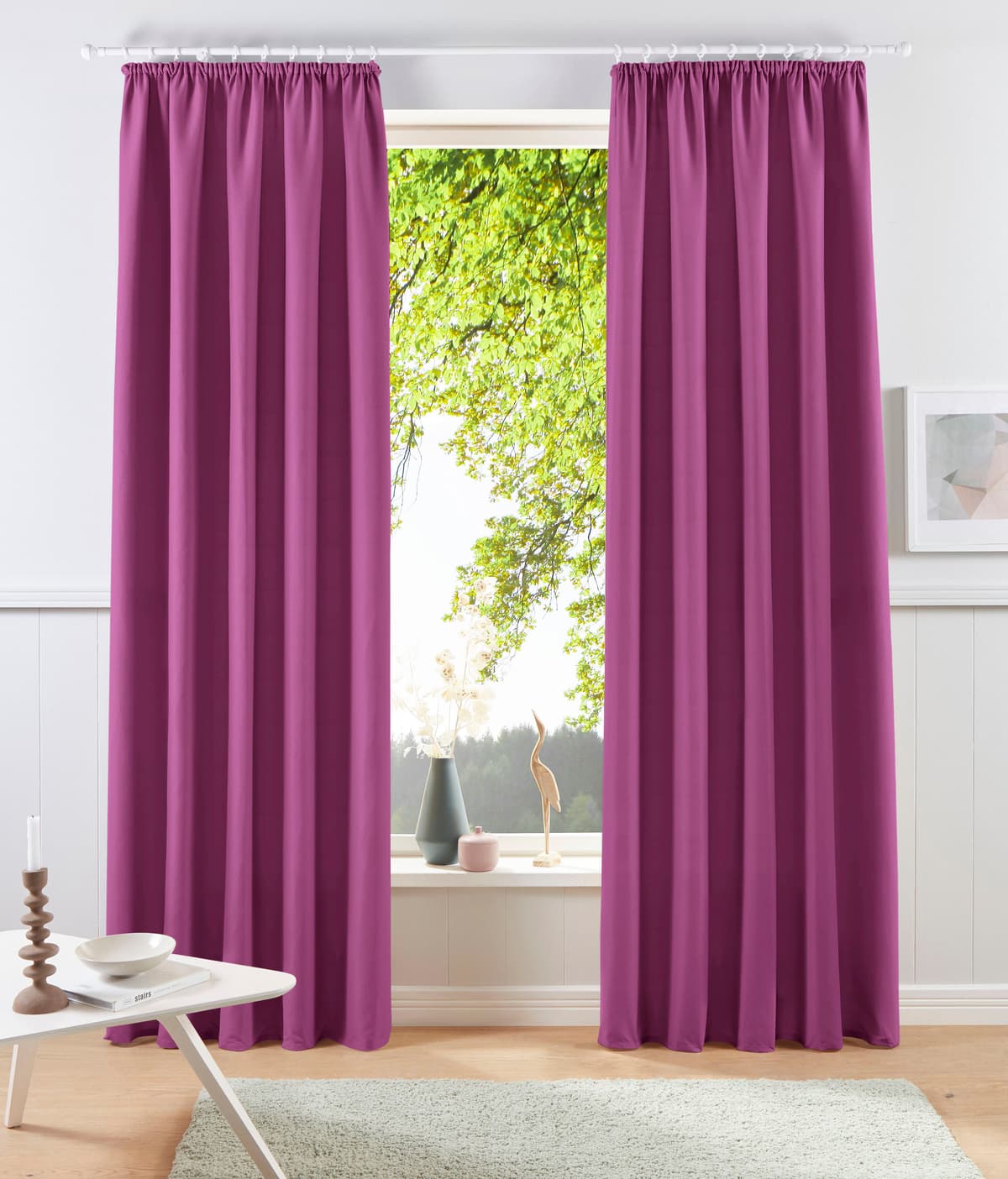 Vorhang GOODPRODUCT "Raja, Gardinen mit Kräuselband, blickdicht, Wohnzimmer, Topseller" Gr. 3, lila (beere), B:140cm H:225cm, Polyester, Recyceltes Material, Gardinen, Vorhang, 2er-Set, Bestseller, einfarbig, modern, pflegeleicht, Mikrofaser beere 225cm, 