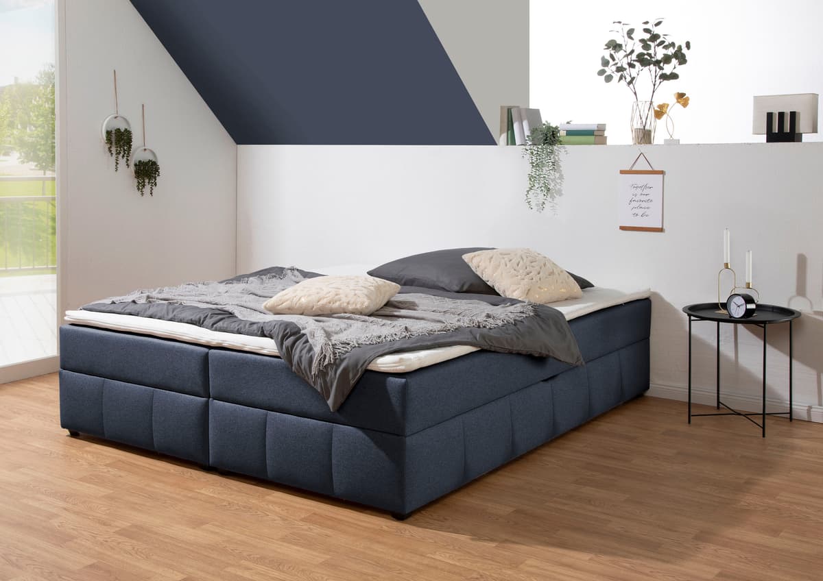 Boxbett HOME AFFAIRE "Niemes inkl. Bettkasten und Topper, auch in Überlänge erhältlich", denim, blau, B:164cm L:204cm, Komplettbetten, Boxbett, Boxbett ohne Kopfteil, inkl. Topper