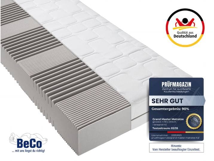 Komfortschaummatratze BECO Grand Master, Matratze in 90x200 cm und weiteren Grössen erhältlich , weiss (weiß), B:100cm H:26cm L:200cm, Bezug: 100% Polyester. Steppfüllung: 100% Polyester, Matratzen, Komfortschaummatratze, Note SEHR GUT*, Schlafen wie im Luxushotel zum Sensationspreis