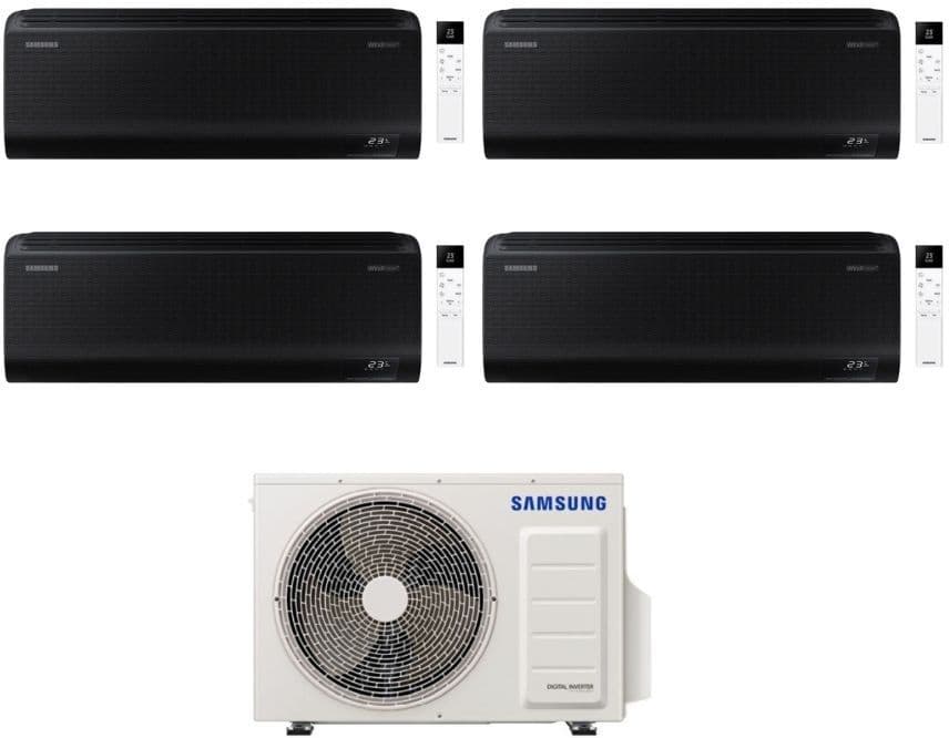 Samsung Climatizzatore Quadri Split Windfree Black 7+7+9+12 BTU con AJ100TXJ5KG/EU Inverter R-32 Wi-Fi Classe A++