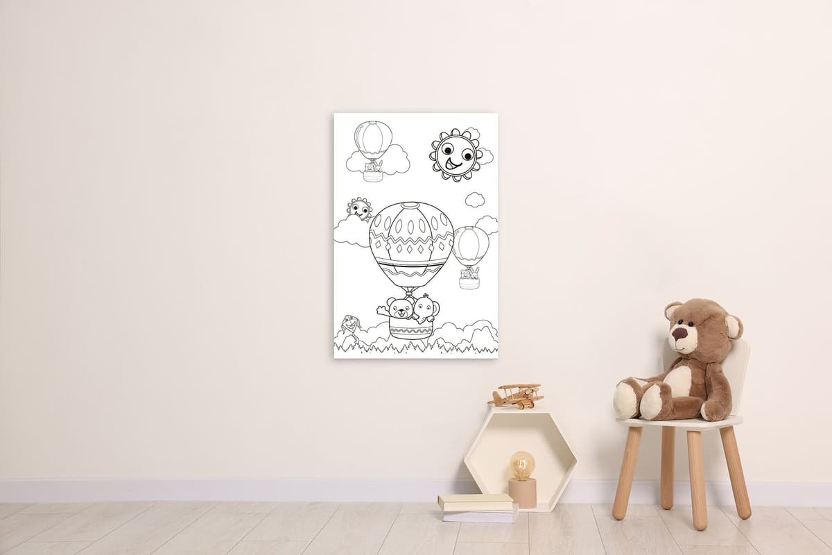 Bild QUEENCE "Ballonfahrt mit Bär und Elefant", weiß (farbe bild(er): weiß), B:60cm H:90cm T:0,4cm, Alu Dibond, Bilder, Bild, DIY Wandbild aus Dibond