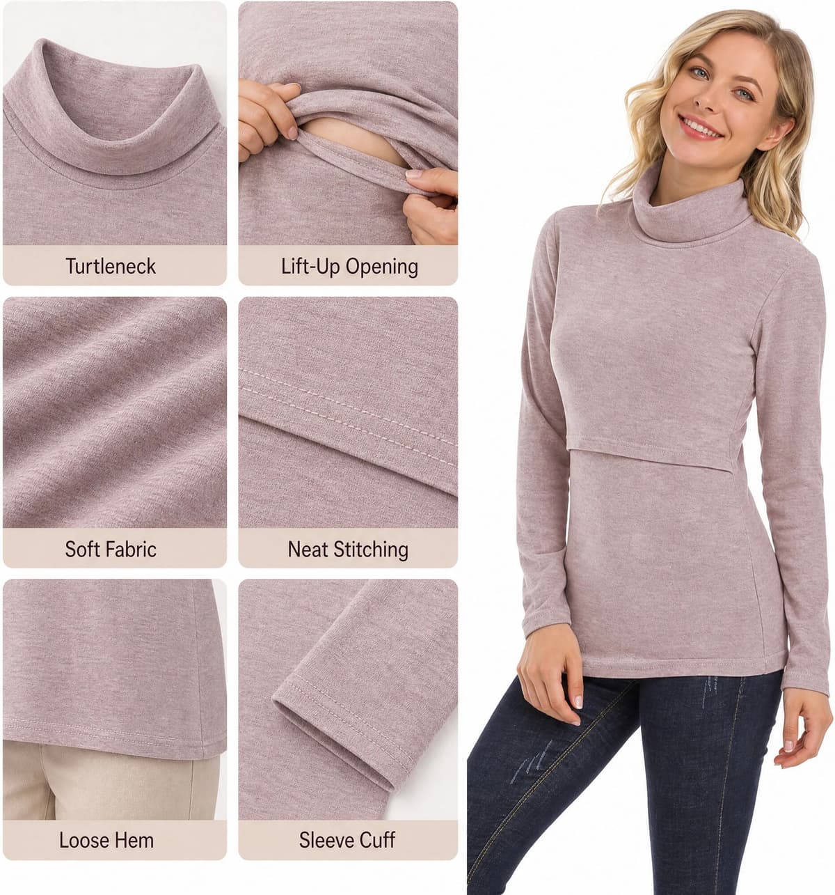 Emotion Moms Turtleneck Maternity Nursing Top Warm Velvet Stretch Long‑Sleeve Breastfeeding Shirt Lift‑Up Feeding Opening Pregnancy Clothes