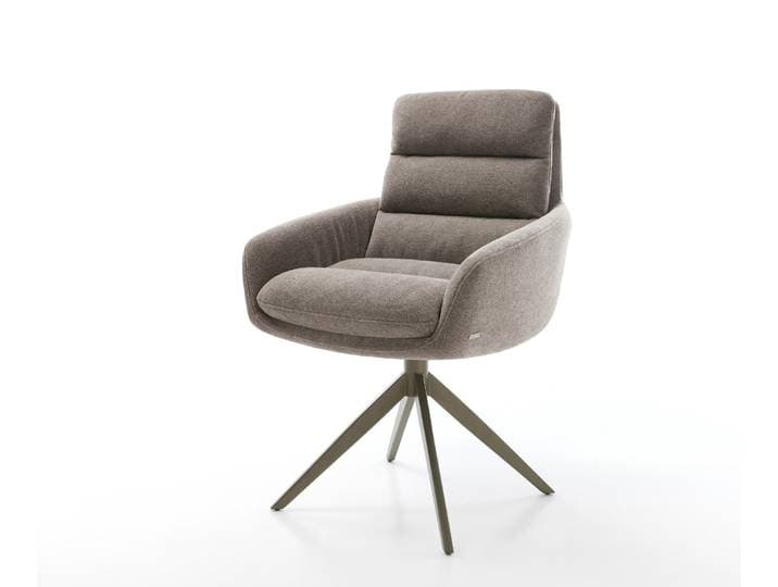DELIFE Drehstuhl Abelia-Flex mit Armlehnen Strukturstoff Soft Taupe Kreuzgestell breit Effektfinish Titan 360° drehbar Wippfunktion, Esszimmerstühle