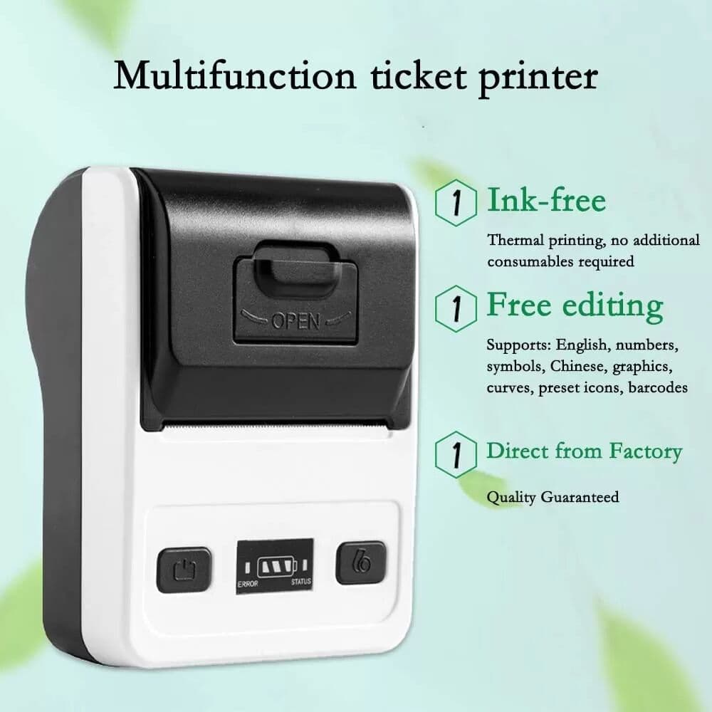 INF EU 58mm Tragbarer Bluetooth Thermobondrucker - USB-Konnektivität Weiß