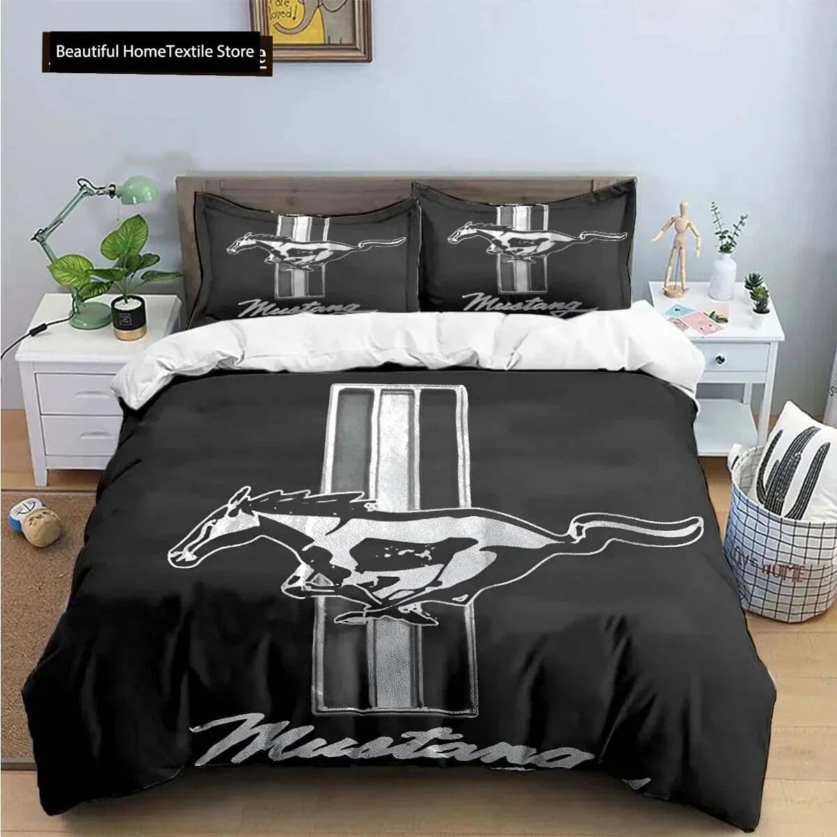 NONE 3D Print Mustang Car Logo Bedding Set Boys Girls Twin Queen King Size Duvet Cover Pillowcase Bed Boys Adult Home Textileextile