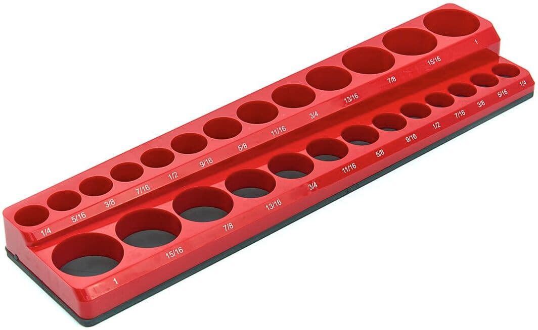Porte-accessoires magnétique HBM pour 26 pièces de 3/8 pouce (tailles impériales), rouge