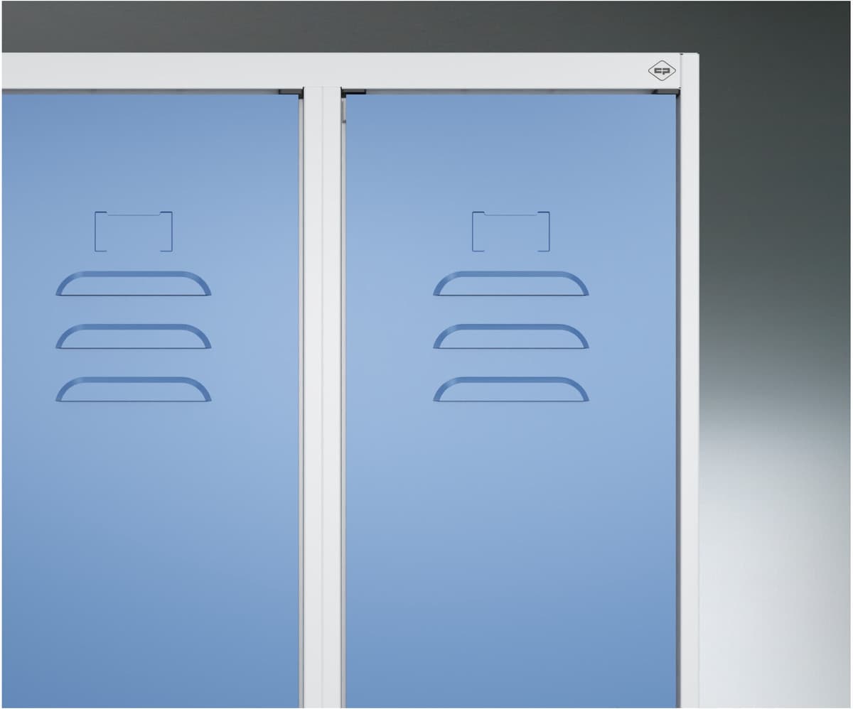 C + P Möbelsysteme C+P Spind Classic PLUS, Bank, 1 Abteil, 2120x400x815mm, 7035/3003 Verschluss Sicherheits-Drehriegel 4 Garderobenhaken Trennwand mittig Dekor Banklatte (0800507-12F S10031)